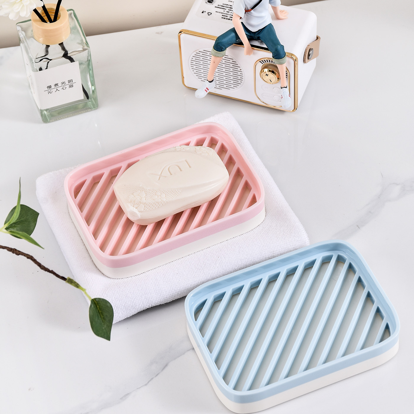 Soap dish with drainage, bathroom double-layer large soap box, home storage soap rack with drainage design