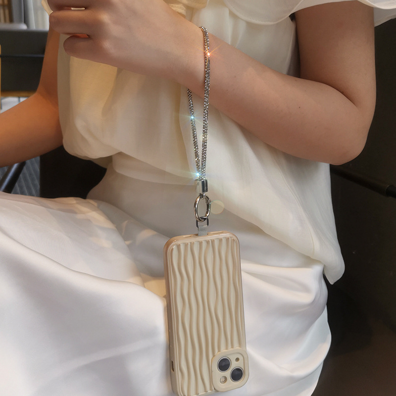 Phone strap long neck short wrist rhinestone women's luxury full diamond hanging chain clip type anti-loss