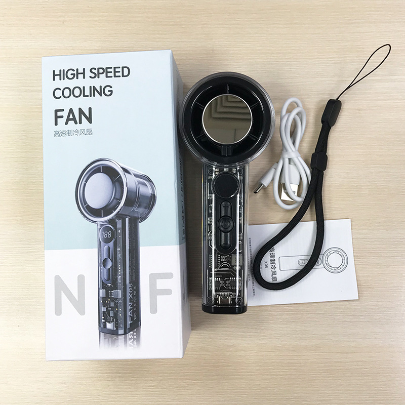 New transparent handheld fan 100-speed adjustment battery life semiconductor cooling USB outdoor fan