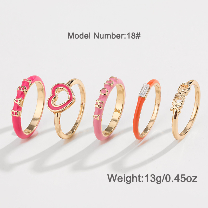 Kenjie Valentine's Day ring set for women original design English enamel heart-shaped ring