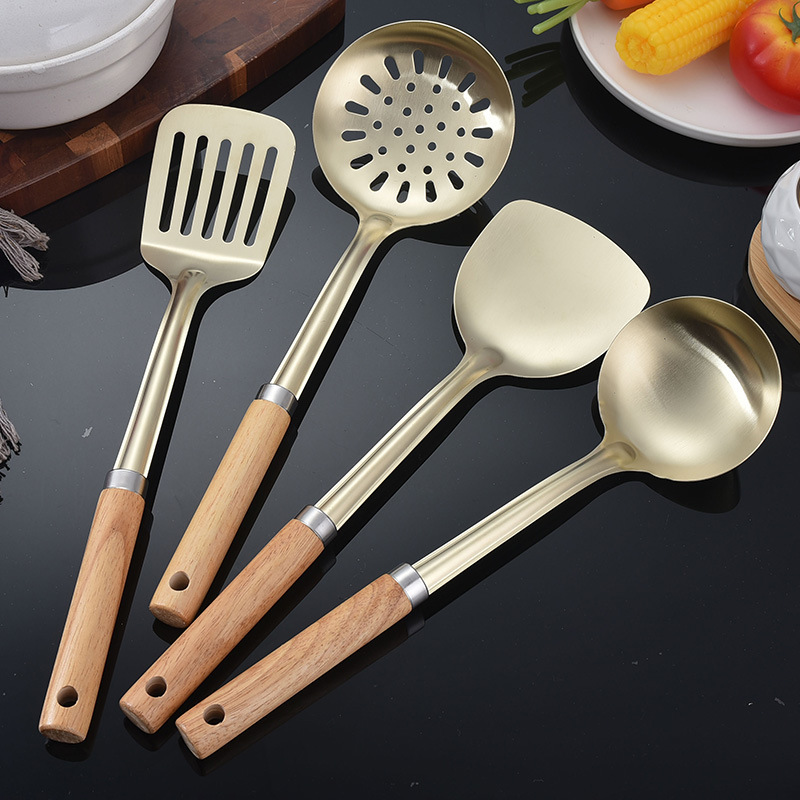 Thickened Stainless Steel Spatula Frying Spoon Slotted Spoon Frying Spatula Kitchen Utensils Set Frying Iron Spatula Home Kitchen Anti-Scald