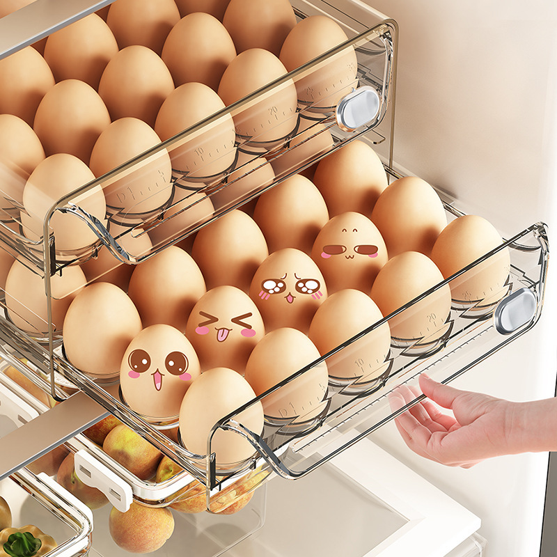 Egg Storage Box Kitchen Refrigerator Egg Box Plastic Transparent Multi-Specification Double-Layer Drawer Type Egg Box