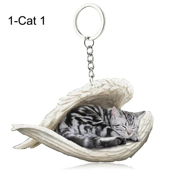 Simple Style Dog Cat Sleep Angel Pendant Backpack Keychain Car Keychain Animal Pet Decoration
