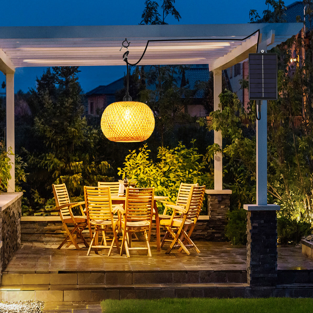 2025 new solar bamboo woven light outdoor garden Chinese style small lantern rattan woven light garden decoration hanging light