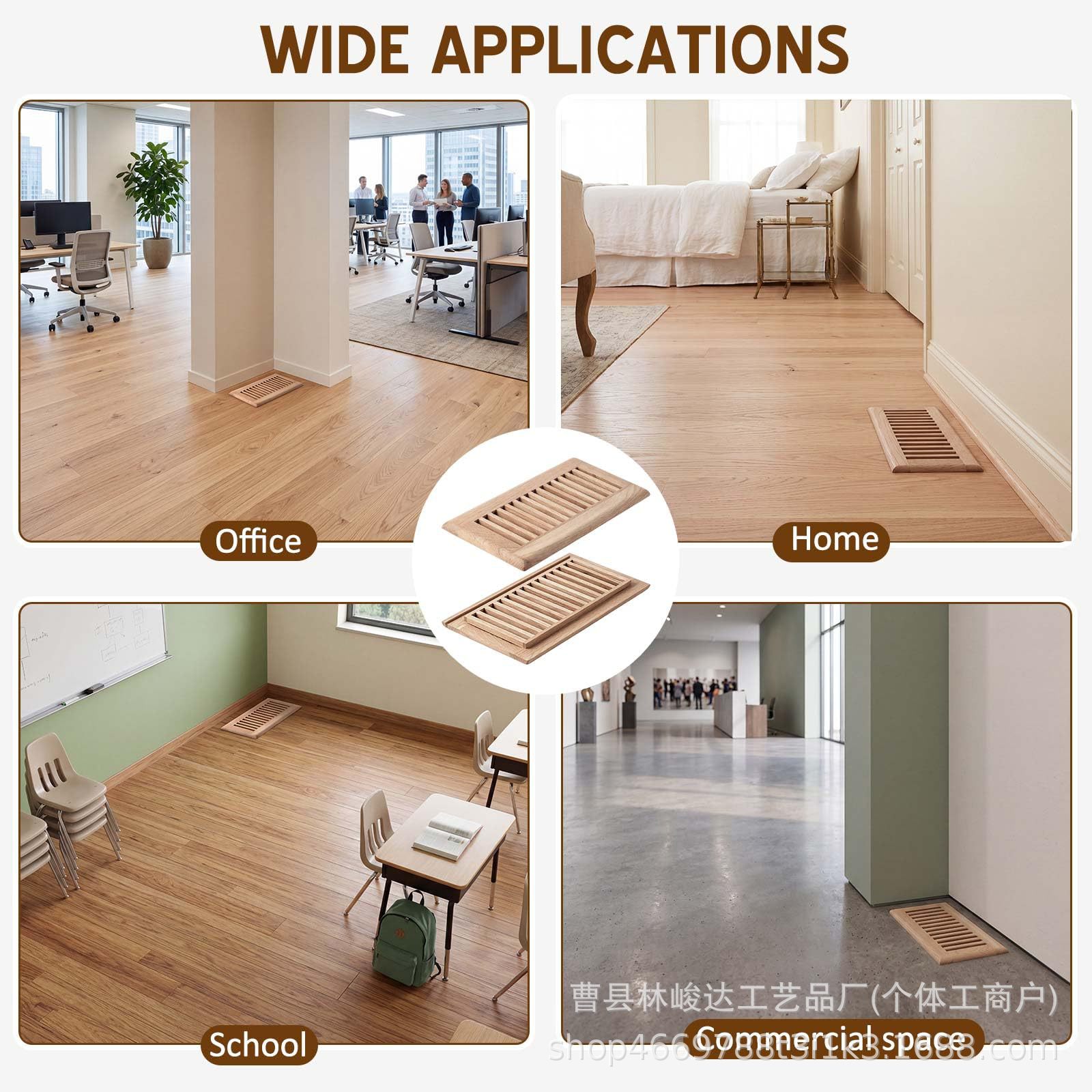 New wood floor ventilation cover, recessed home ventilation floor register, wooden living room bedroom ventilation cover