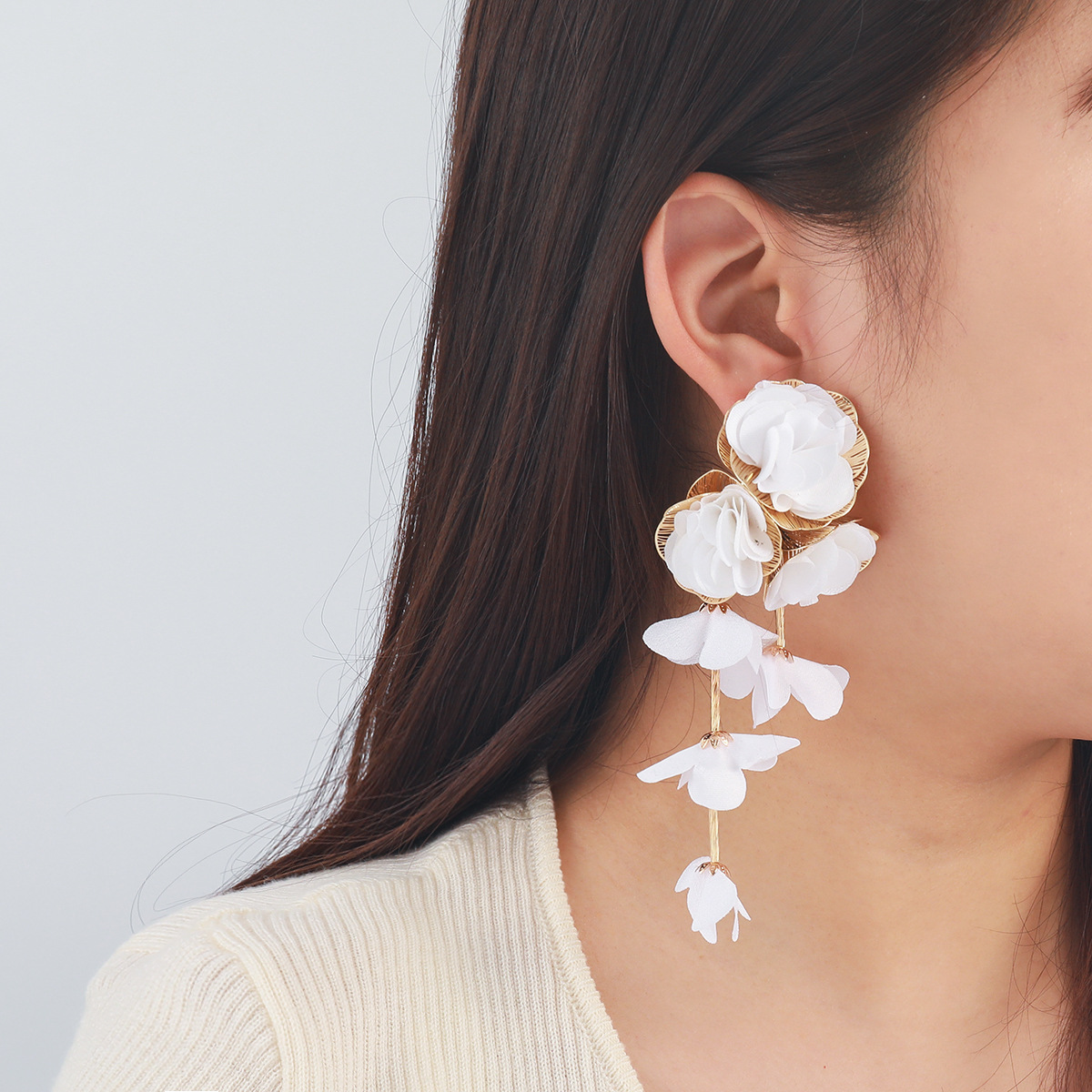 Chiffon flower multi-layer earrings summer beach vacation style drop earrings exaggerated ear accessories niche