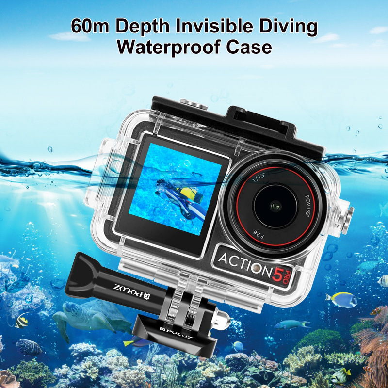 Waterproof Housing for DJI Action5 Pro/4 with Cold Shoe Mount & Base Long Screw