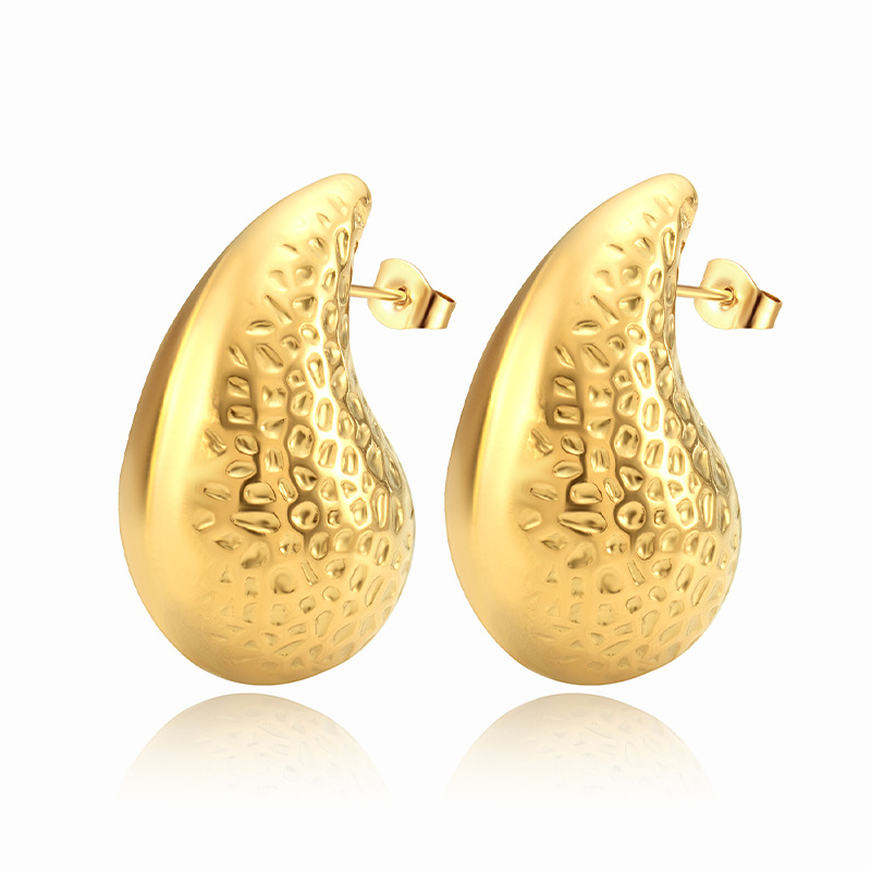 Exclusive oversized teardrop hollow earrings, women's teardrop stainless steel stud earrings, plated 18K ear accessories