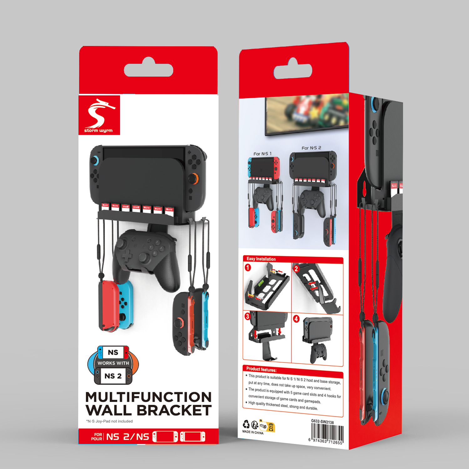 New Switch 2/Switch/Oled universal wall mount hardware bracket with game card slot supports Pro handle