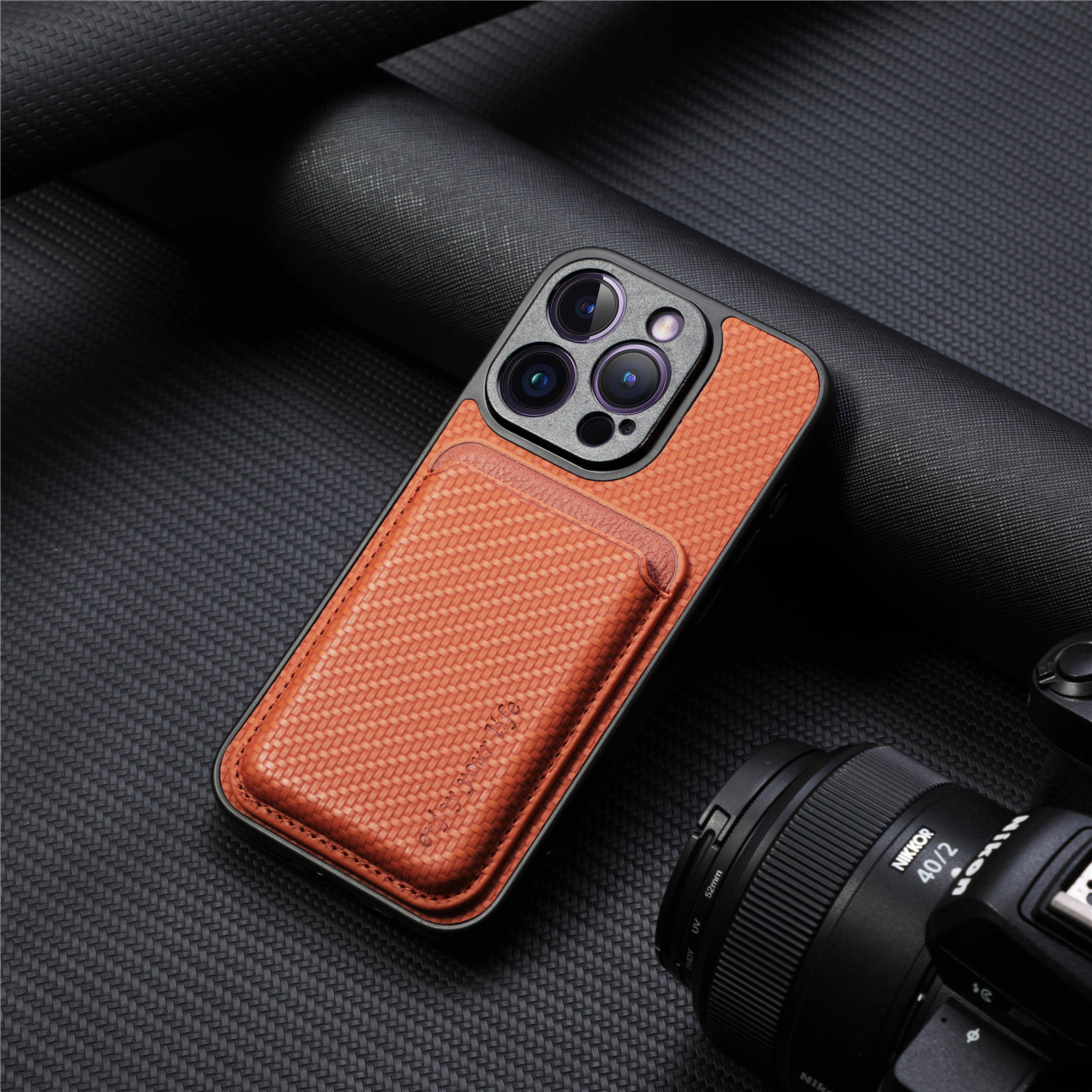 For iPhone18Pro phone case back sticker Magsafe magnetic card holder 17 fiber texture Apple 18 case