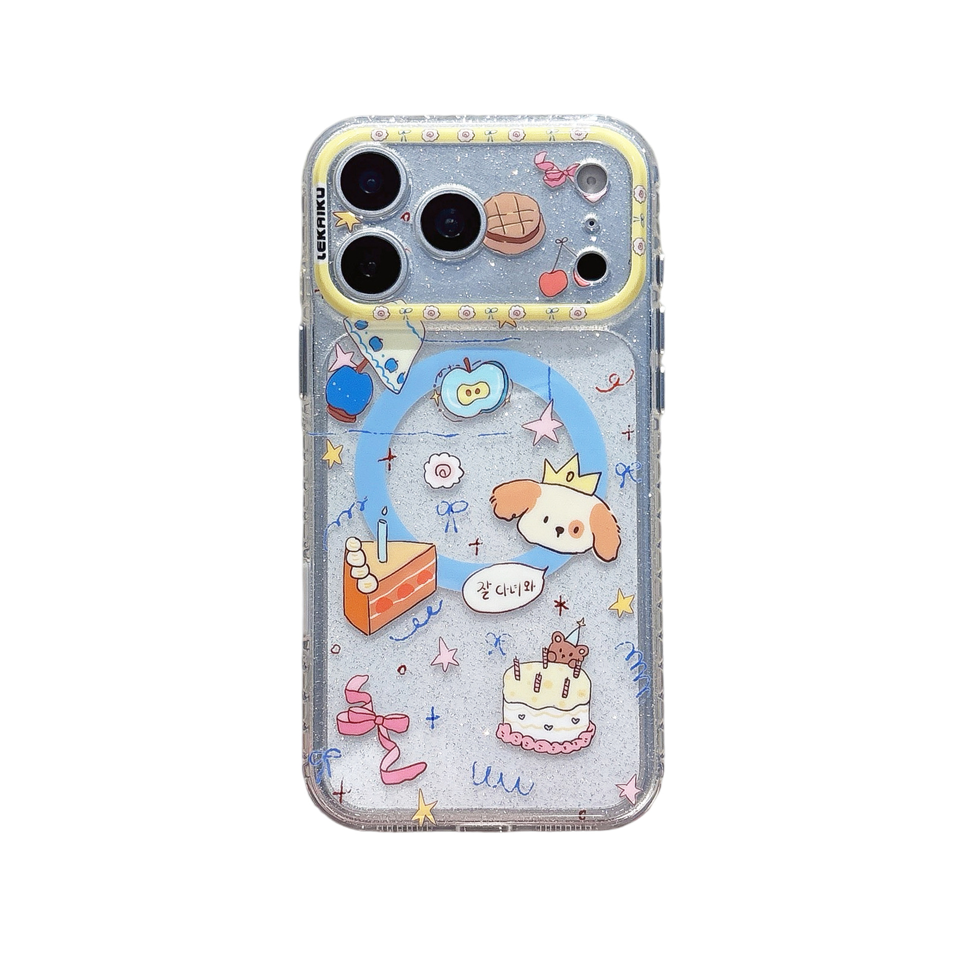 For iPhone 17 Pro Max Cartoon Graffiti AI Button Phone Case Apple 16 Animal Party Magnetic Transparent Case
