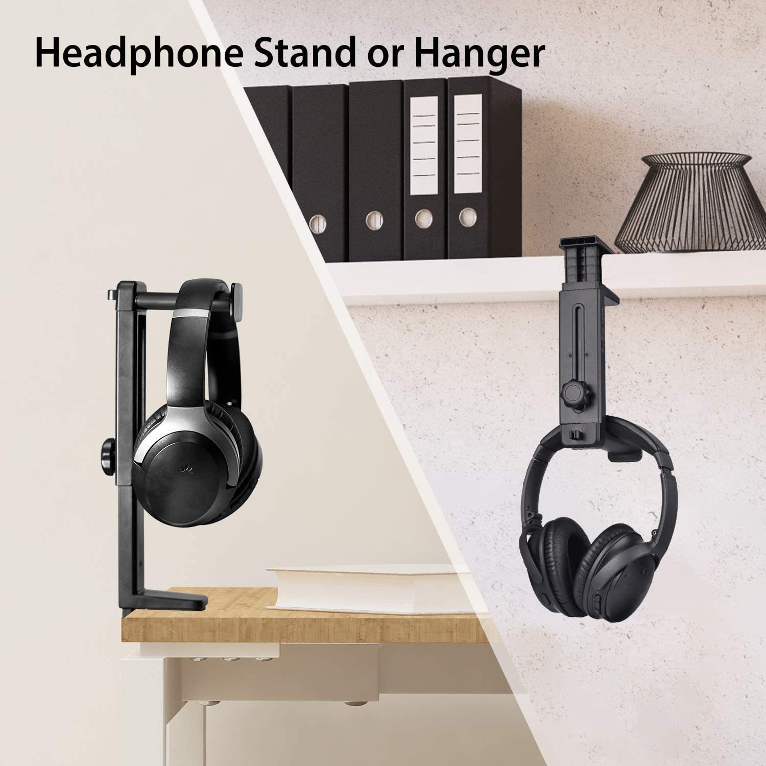 Resin headphone stand with desk clamp, rotating headset stand, 360-degree rotating headphone stand, simple headphone stand
