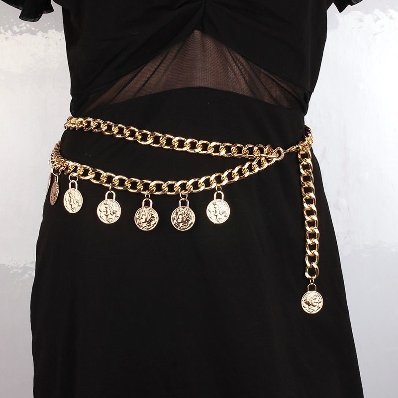 Multi-Layer Layered Gold Coin Necklace Medusa Head Coin Choker Hip Hop Style Necklace