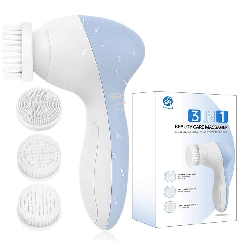 Soft Bristle Gentle Clean Non-Rechargeable Electric Facial Brush Set Blackhead Removal Massage Battery Wireless Cleansing Device