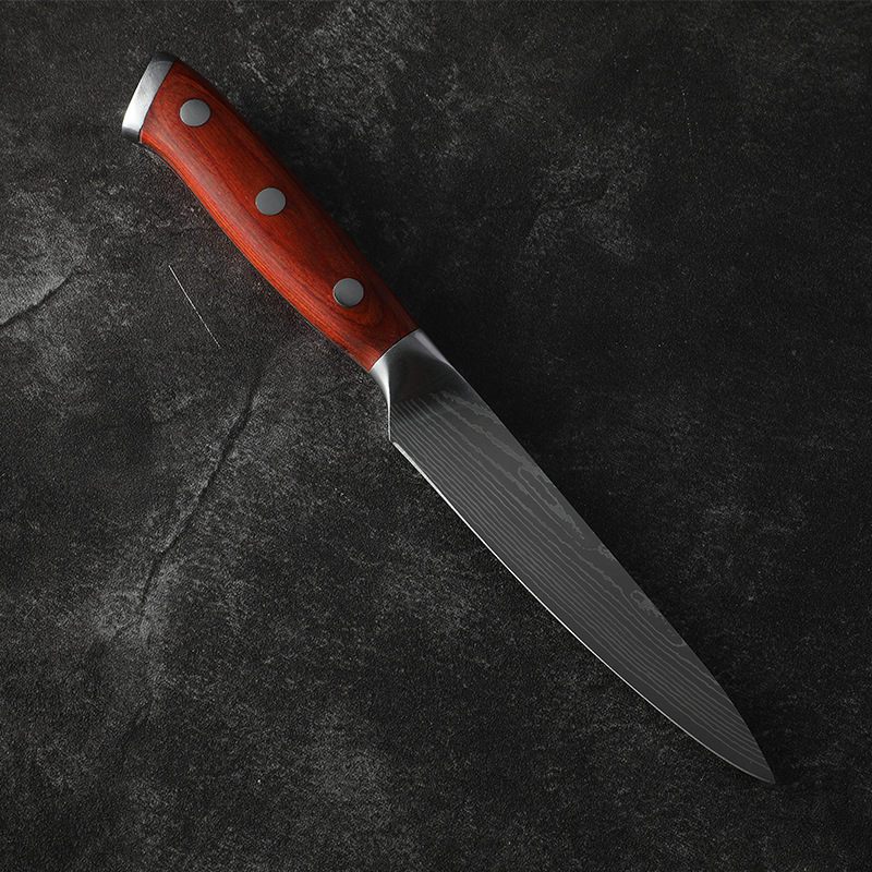 Damascus pattern stainless steel fruit knife peeler colorful wooden handle melon fruit small knife household kitchen knife