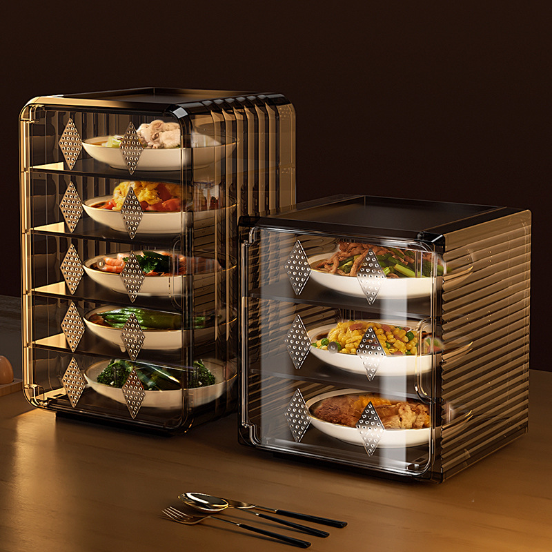Summer Breathable Food Cover Plastic Transparent Removable Anti-Slip Dust-Proof Kitchen Table Anti-Mosquito Fly Storage Box