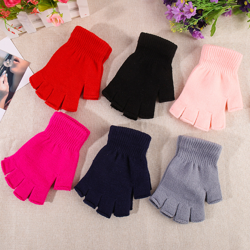 Half-Finger Gloves Unisex Autumn Winter Warm Anti-Cold Solid Color Knitted Two-Finger Exposed Touch Screen Cycling Gloves