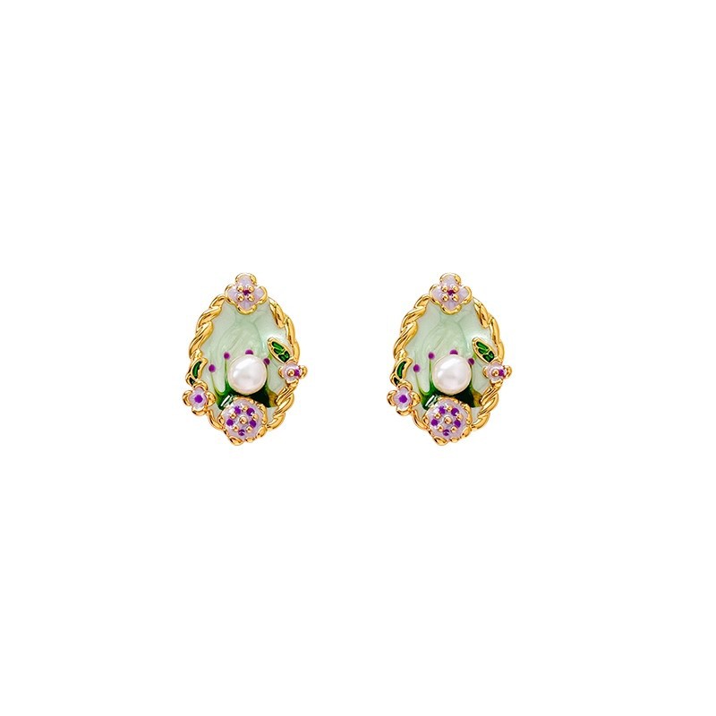 Monet Garden Pearl Earrings Oil Painting Stud Earrings 2025 New Ear Accessories