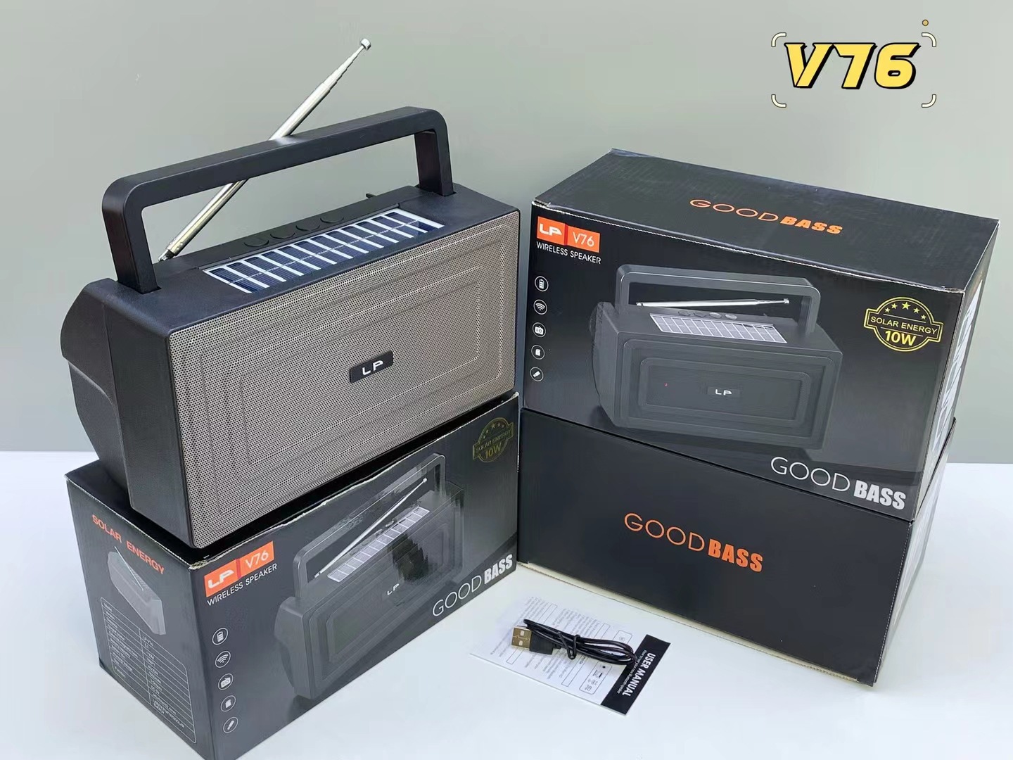 New LP-V76 Solar Bluetooth Speaker Outdoor High Power Subwoofer Portable Handle Radio Speaker