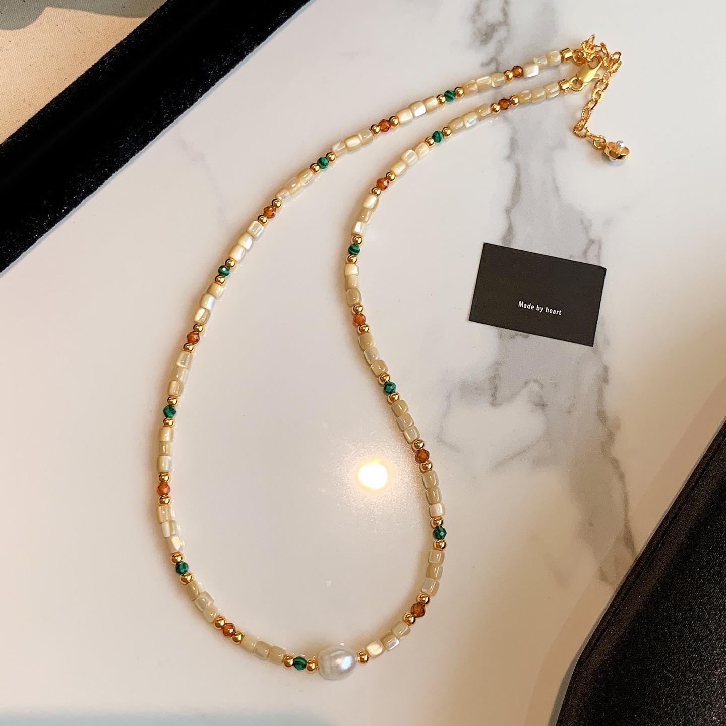 Natural stone shell necklace for women, summer bead new Chinese-style dopamine collarbone neck chain accessory