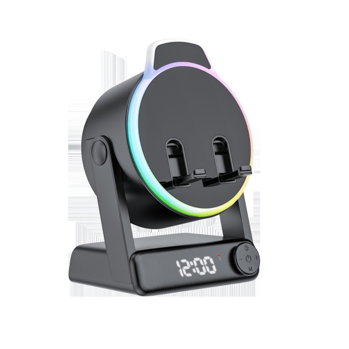 New Wireless Induction Bluetooth Speaker Desktop Phone Tablet Holder RGB Color Light Hour Hand Audio