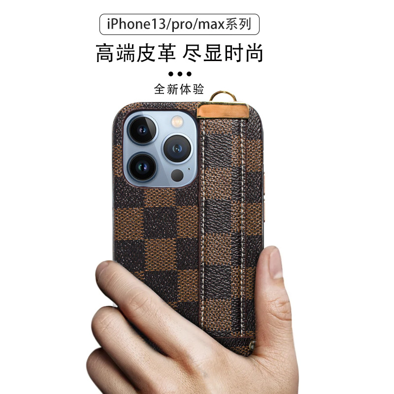 Applicable iPhone 13 phone case leather Apple 13 Pro Max wrist strap wrist protective case XR