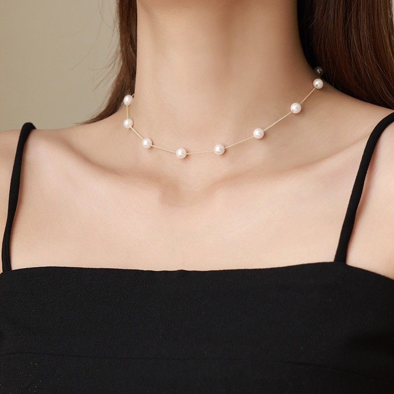 Natural Freshwater Pearl Necklace Women Baroque Collarbone Chain 14K Gold Plated Necklace Sweater Chain