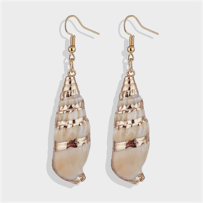 Natural Beach Shell Conch Gold-Plated Edge Earrings Bohemian Style Beach Conch Earrings