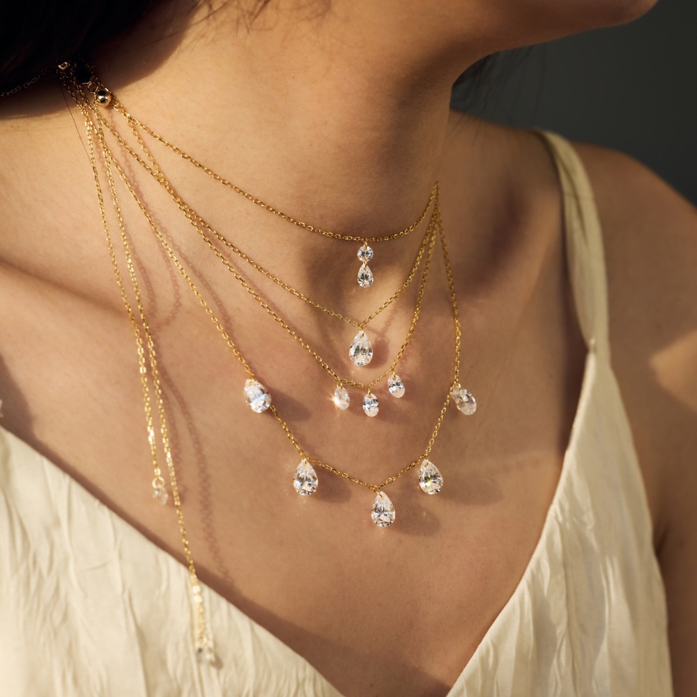 Live S925 sterling silver necklace for women, oval pear-shaped teardrop tassel pendant neck chain silver accessories wholesale