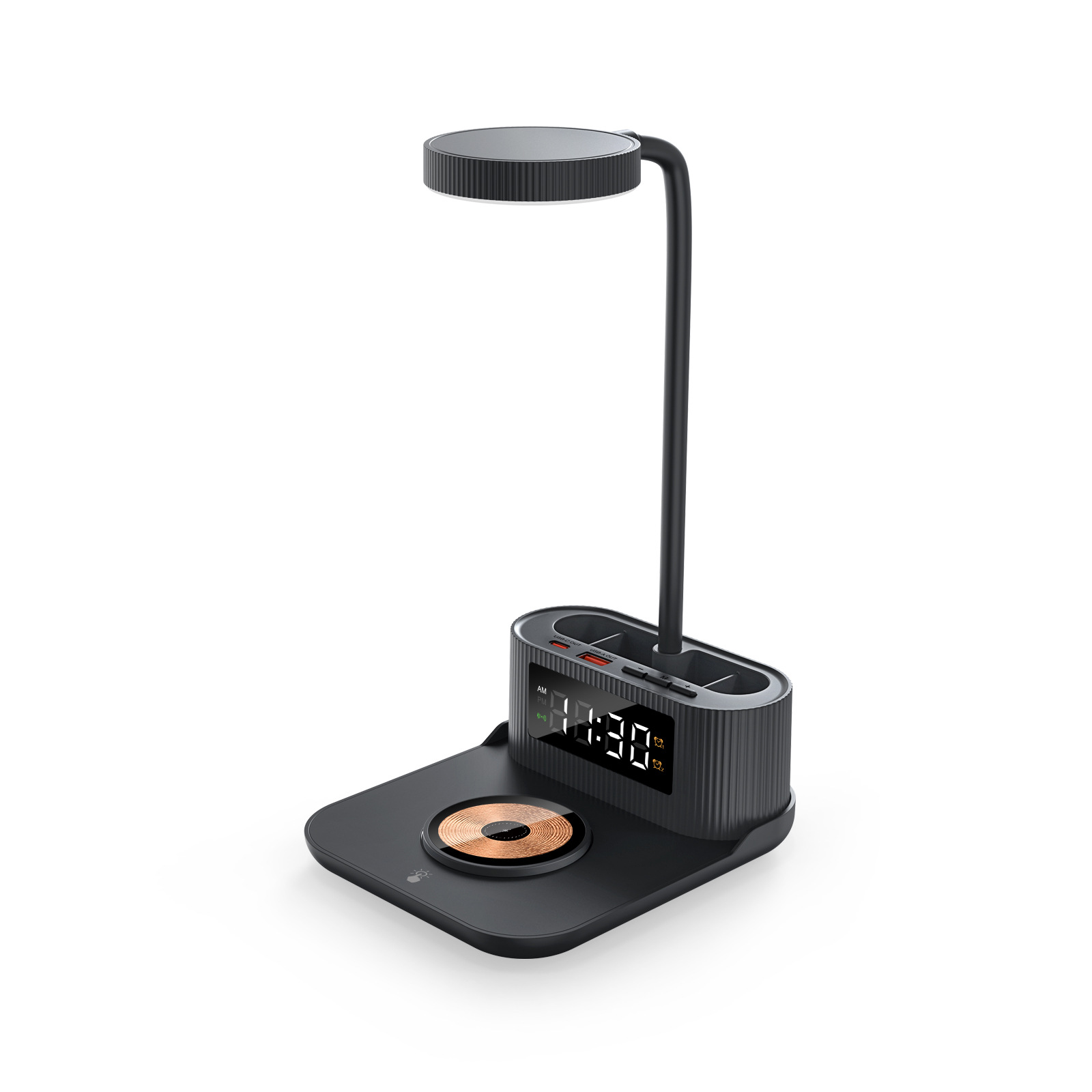 New with Alarm Multifunctional Bedside Lamp Wireless Charger with Clock Pen Holder Desk Lamp 15W Wireless Fast Charging