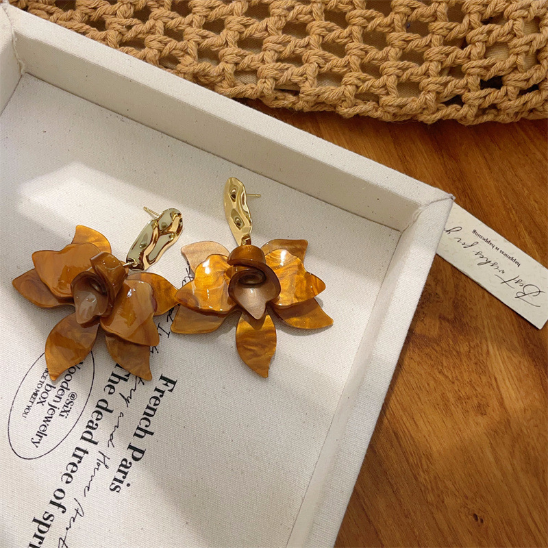 Simple Design Acetate Acrylic Flower Earrings Super Ethereal Exaggerated Petal Ear Studs