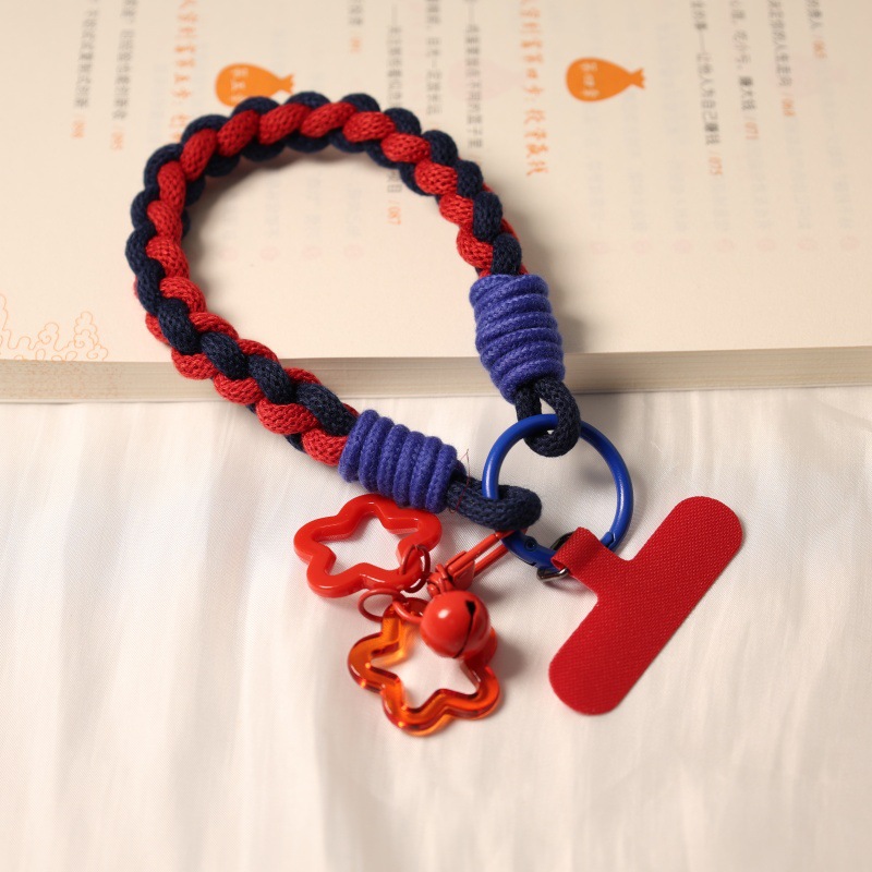 Contrast Color Short Phone Lanyard Outdoor Sturdy Anti-Loss Anti-Fall Keychain Bag Pendant Woven Phone Strap