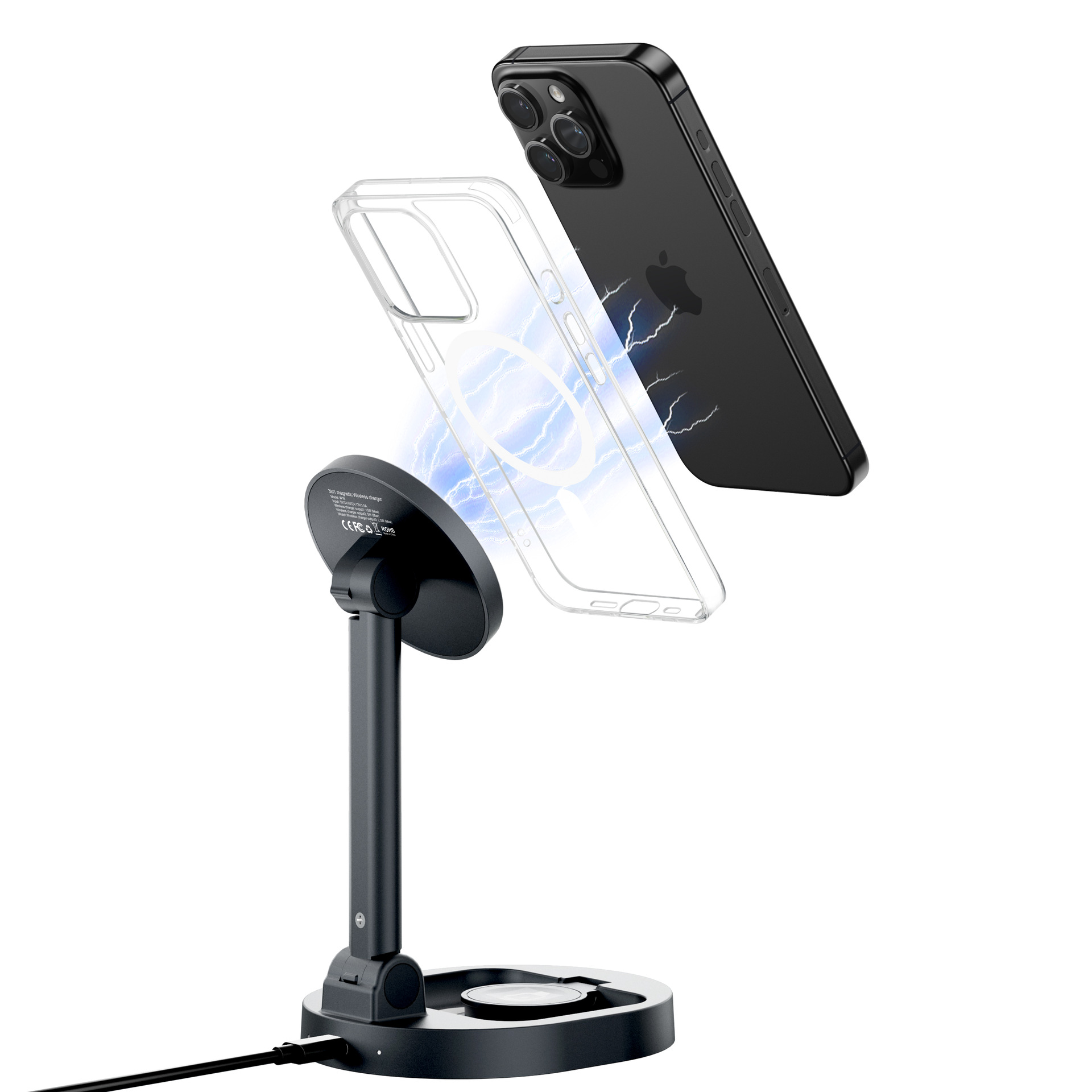 W16 3-in-1 Foldable Wireless Charger Compatible with magsafe iwatch 15W Multi-Device Compatible Portable