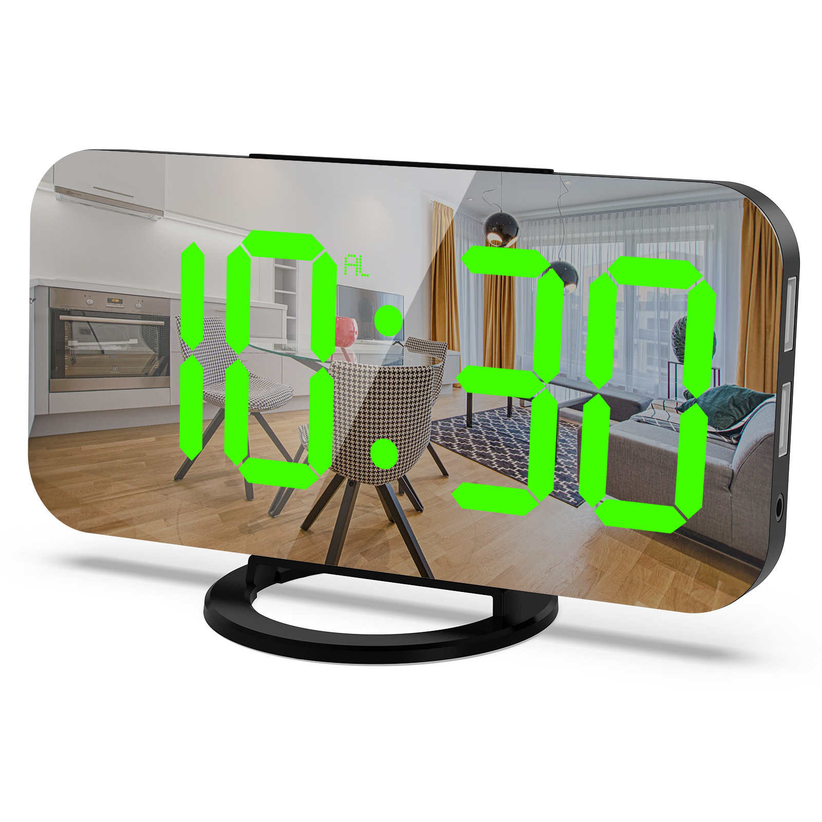 LED alarm clock dual USB output phone charging snooze mirror clock digital clock induction dimming electronic clock