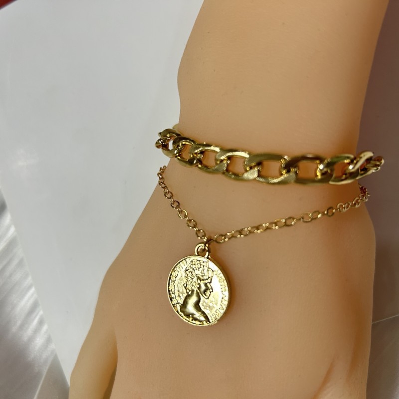 Multi-Layer Layered Gold Coin Necklace Medusa Head Coin Choker Hip Hop Style Necklace
