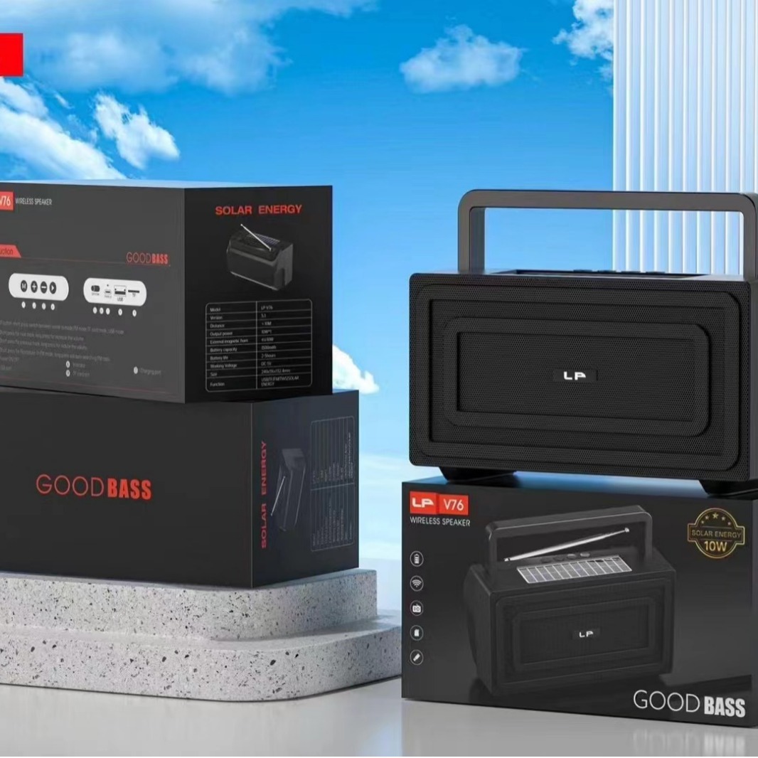 New LP-V76 Solar Bluetooth Speaker Outdoor High Power Subwoofer Portable Handle Radio Speaker