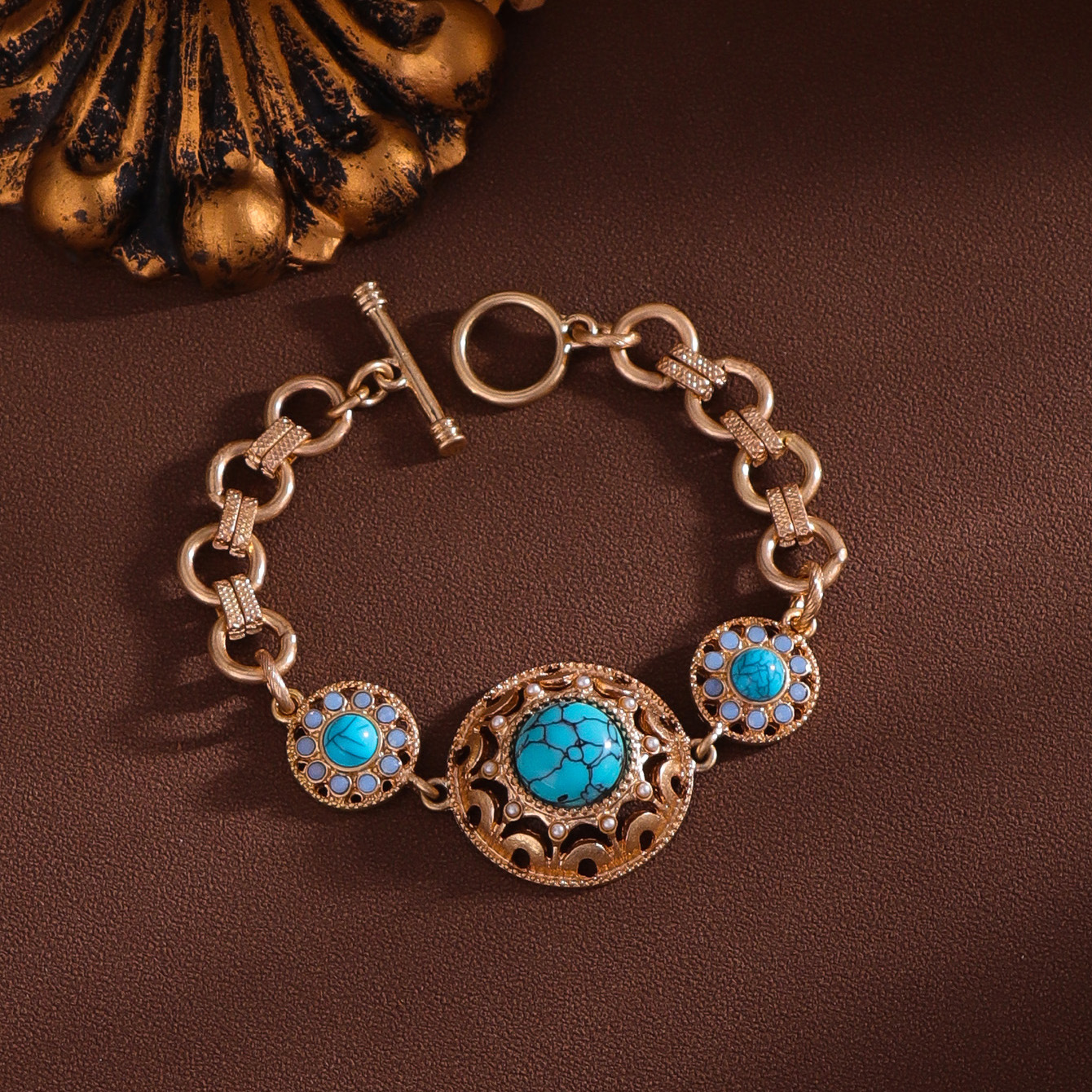 Original Design Wind Accessories Stone Round Metal Chain Bracelet Women