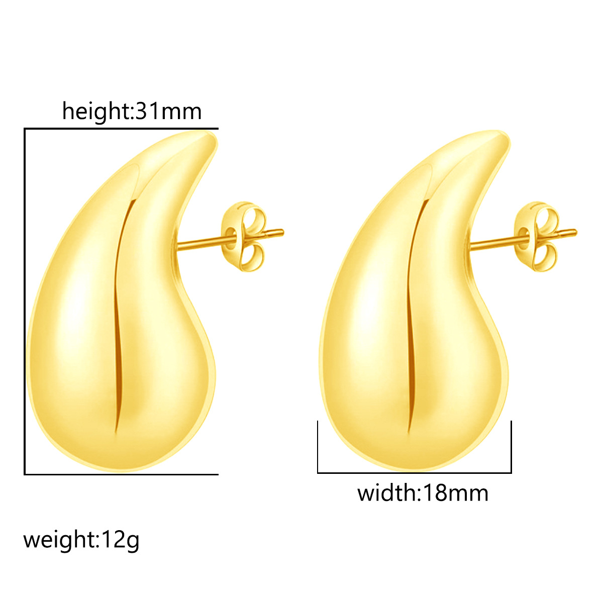 Exclusive oversized teardrop hollow earrings, women's teardrop stainless steel stud earrings, plated 18K ear accessories