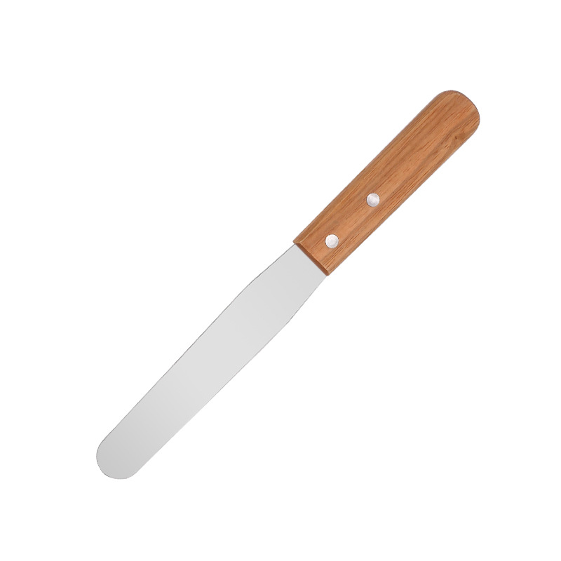 Wooden handle cake spatula, curved straight cream spatula, stainless steel cake knife, scraper, piping knife, 4-12 inch