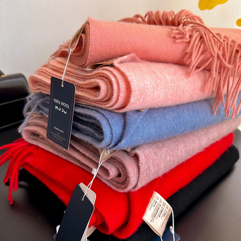 100% wool scarf women winter thick 2024 new camel color shawl birthday new year gift