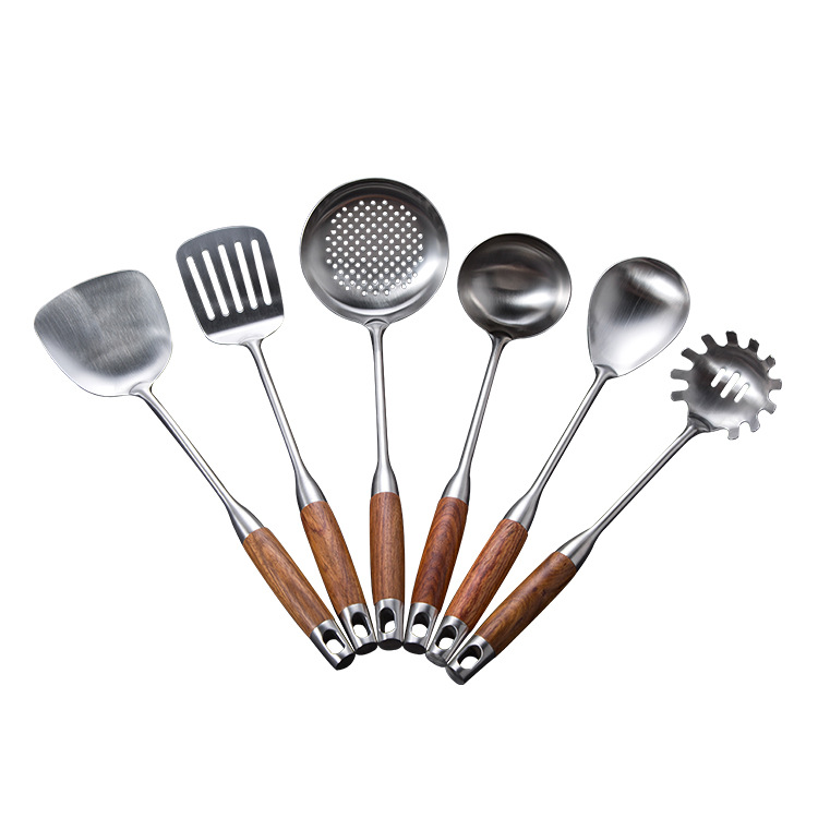 304 stainless steel spatula set, kitchen cooking spatula set, household rosewood handle stainless steel soup spoon, strainer, frying spatula
