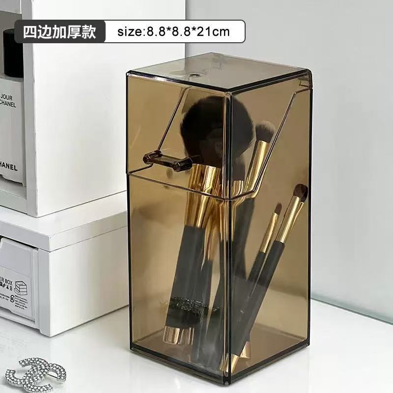 Multifunctional acrylic makeup brush storage tube with lid dustproof transparent eyebrow pencil with pearl storage bucket organizer