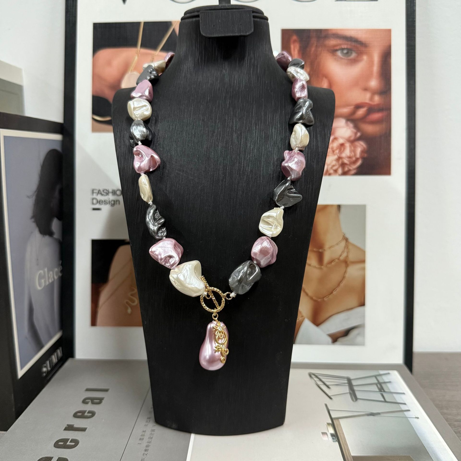 New Teardrop-Shaped Imitation Pearl Necklace, Handmade Beaded Necklace