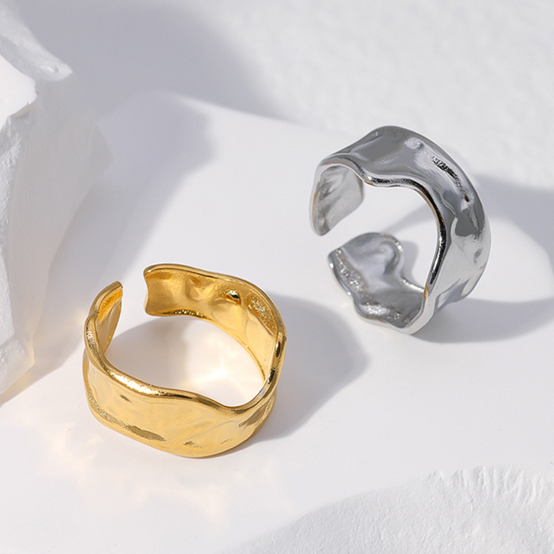 Titanium steel ring women leaf love shape niche simple open stainless steel ring