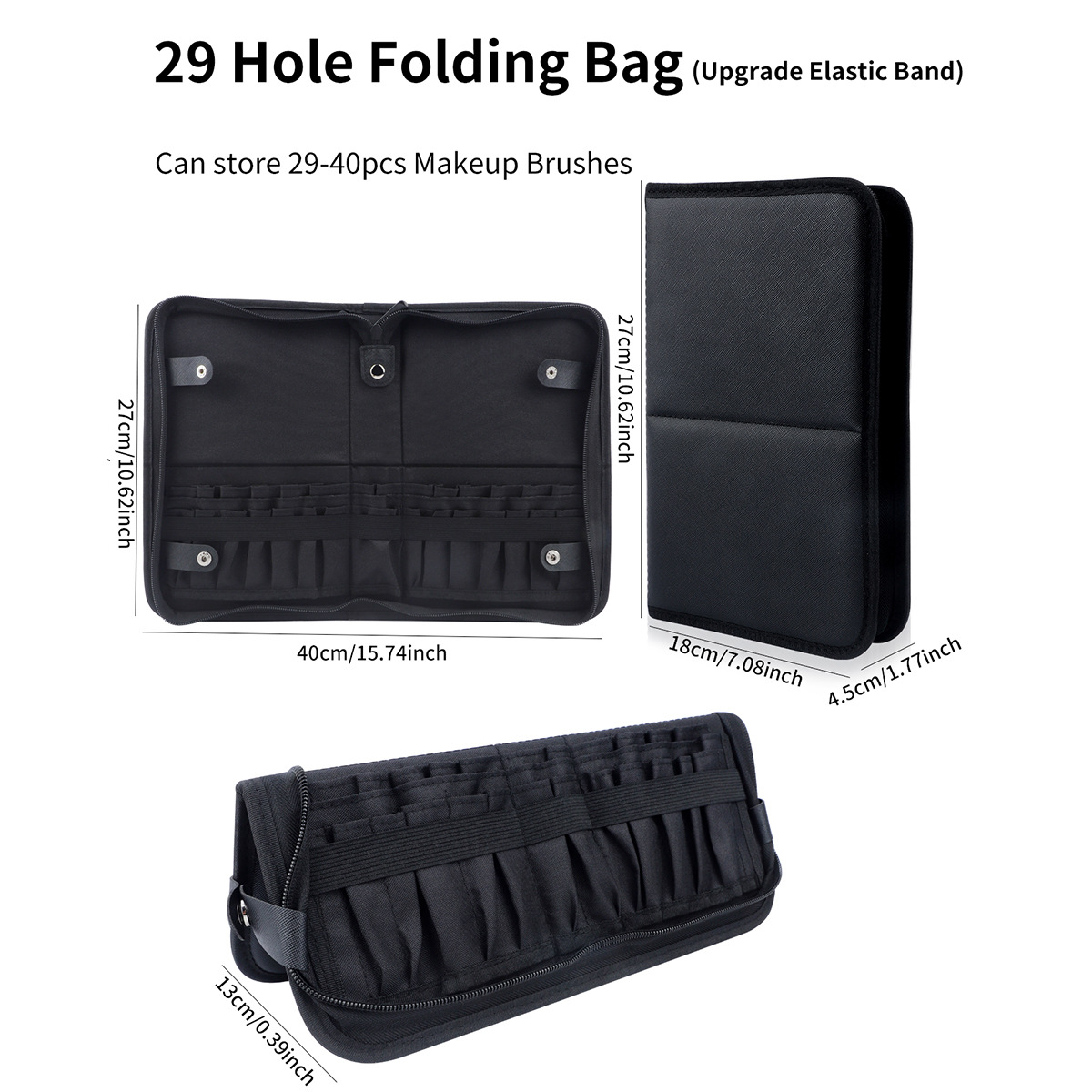 14-40 Hole Makeup Brush Bag Large Storage Bag Large Capacity Black Book Page Foldable Cosmetic Bag