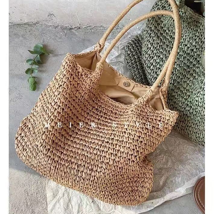 2025 spring and summer new straw bag women's simple handbag vacation shoulder bag women's bag