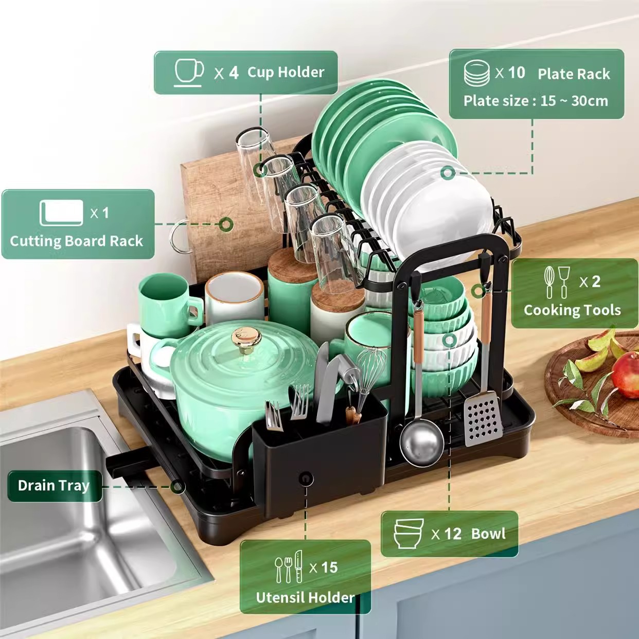 Kitchen storage rack bowl rack draining rack household bowl dish storage rack countertop drying bowl chopstick plate rack