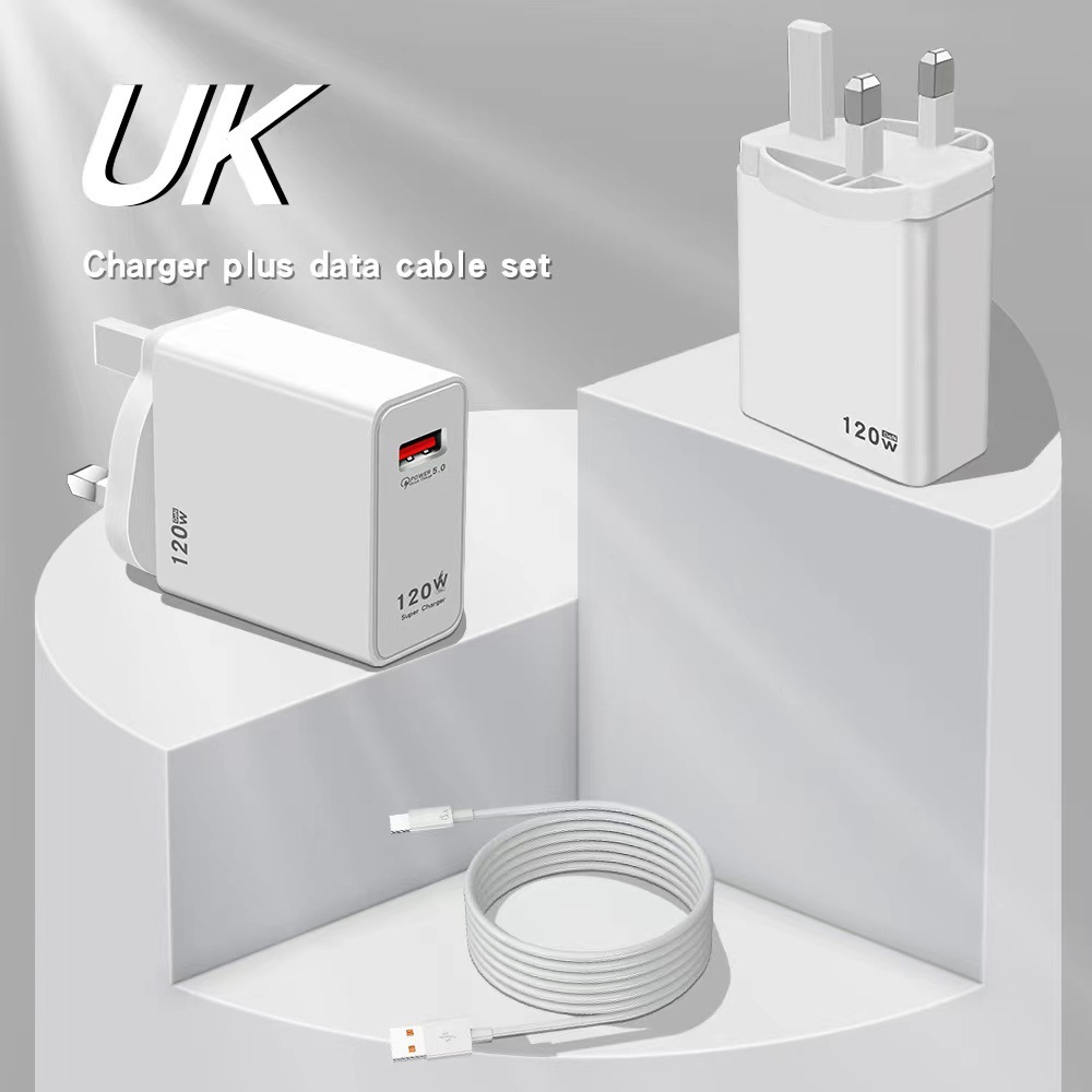 120W Fast Charger UK Plug for Xiaomi Huawei Super Fast Charging Charger Head Set