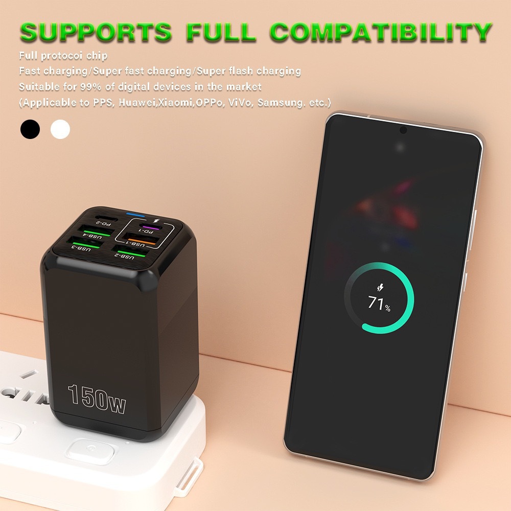 New 150W Charging Head 4USB+2PD Multi-Port Fast Charger for Phones 5V2.4A UK Plug