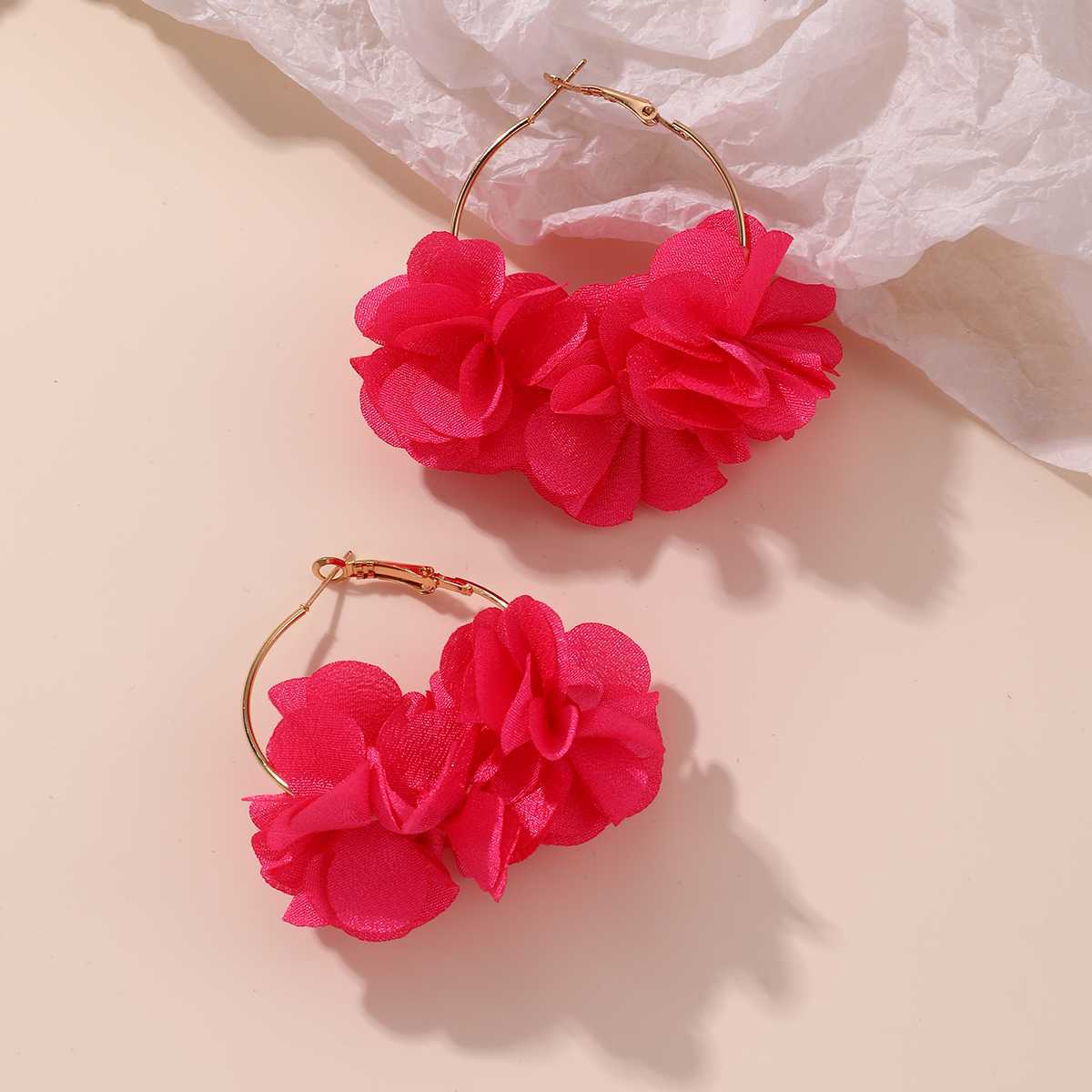EZ2949 Accessory Sweet Geometric Cloth Flower Earrings Alloy Large Circle Earrings Drop Women